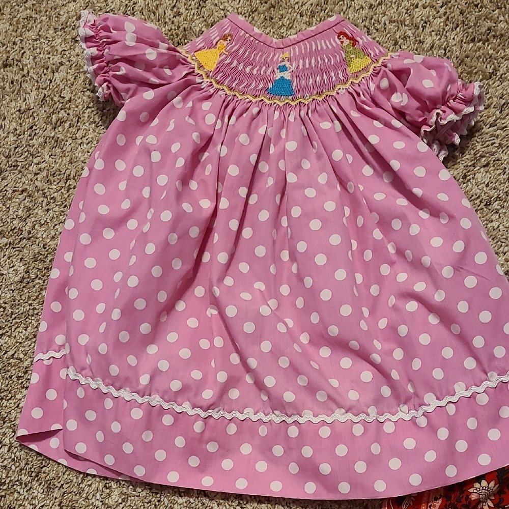 Pink Polka Dot Smocked Dress